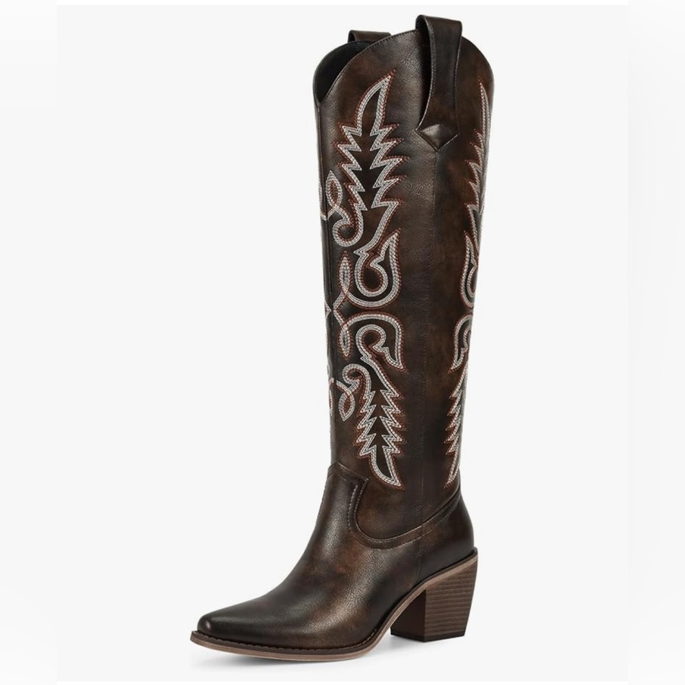 WetKiss Chocolate Brown Embroidered Western Boots